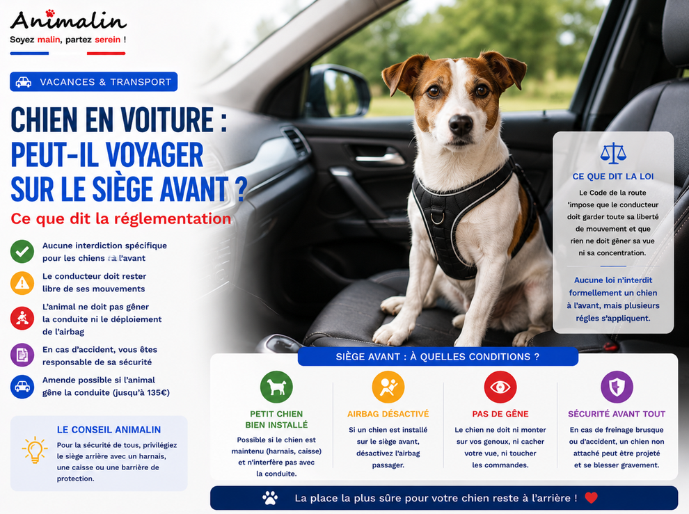 🐶 Chien en voiture : peut-il voyager sur le siège avant ? Ce que dit la réglementation