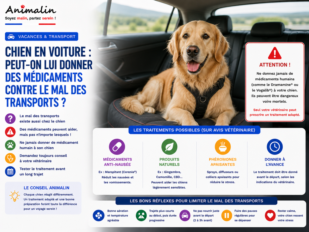 🚗 Chien en voiture : peut-on lui donner des médicaments contre le mal des transports ?